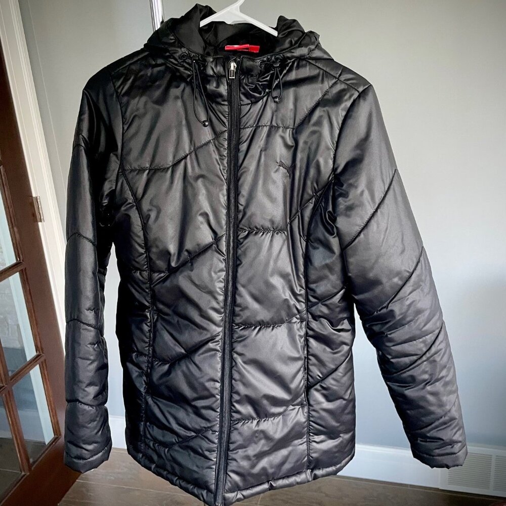 PUMA Black Puffer Hooded Jacket with Toggle Cords | Size Small